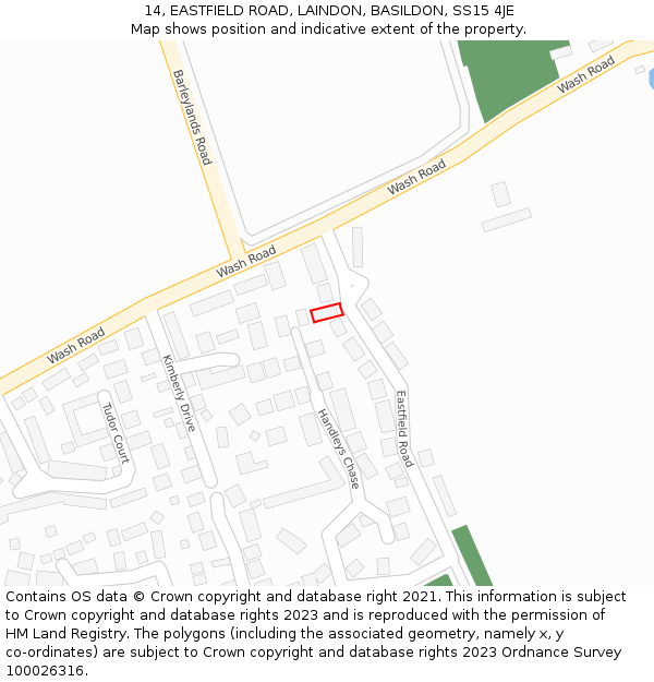 14, EASTFIELD ROAD, LAINDON, BASILDON, SS15 4JE: Location map and indicative extent of plot