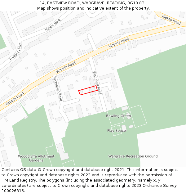 14, EASTVIEW ROAD, WARGRAVE, READING, RG10 8BH: Location map and indicative extent of plot