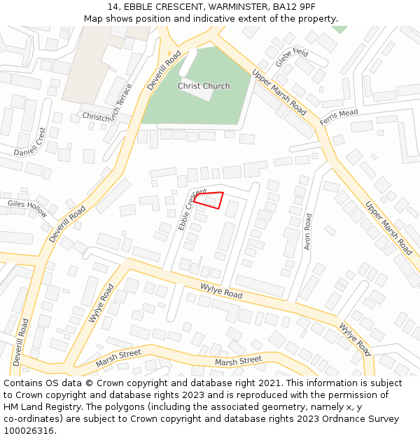 14, EBBLE CRESCENT, WARMINSTER, BA12 9PF: Location map and indicative extent of plot