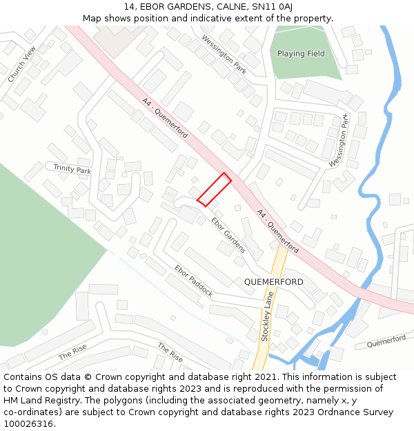 14, EBOR GARDENS, CALNE, SN11 0AJ: Location map and indicative extent of plot