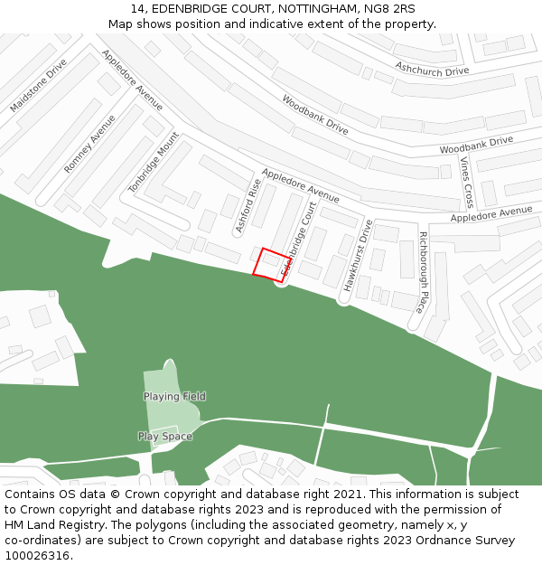14, EDENBRIDGE COURT, NOTTINGHAM, NG8 2RS: Location map and indicative extent of plot