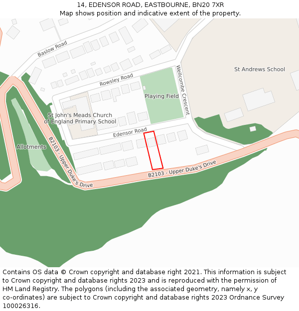 14, EDENSOR ROAD, EASTBOURNE, BN20 7XR: Location map and indicative extent of plot