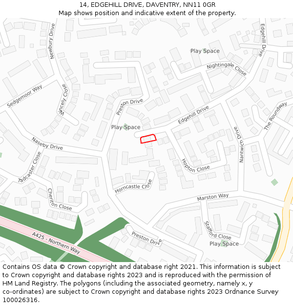 14, EDGEHILL DRIVE, DAVENTRY, NN11 0GR: Location map and indicative extent of plot