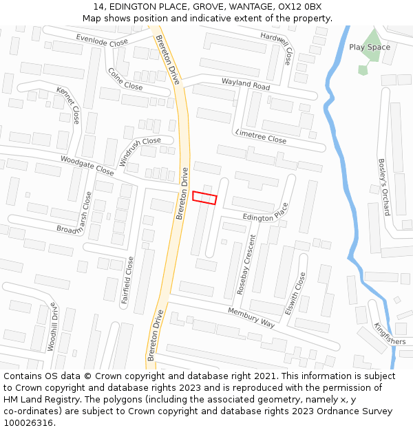 14, EDINGTON PLACE, GROVE, WANTAGE, OX12 0BX: Location map and indicative extent of plot