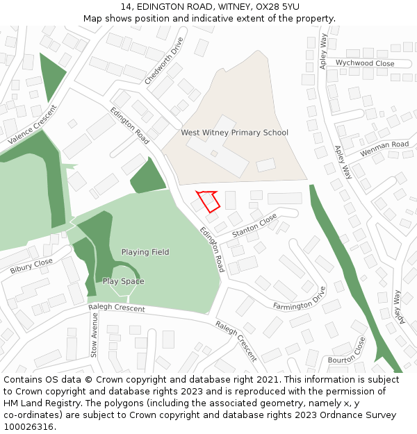 14, EDINGTON ROAD, WITNEY, OX28 5YU: Location map and indicative extent of plot