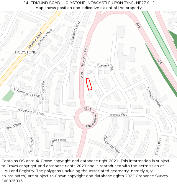 14, EDMUND ROAD, HOLYSTONE, NEWCASTLE UPON TYNE, NE27 0HF: Location map and indicative extent of plot