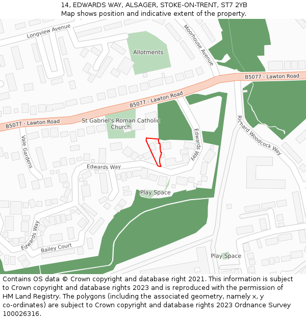 14, EDWARDS WAY, ALSAGER, STOKE-ON-TRENT, ST7 2YB: Location map and indicative extent of plot