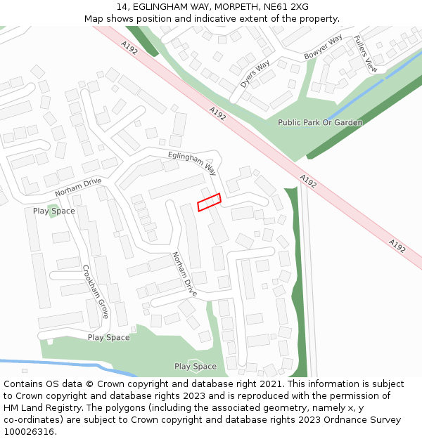 14, EGLINGHAM WAY, MORPETH, NE61 2XG: Location map and indicative extent of plot