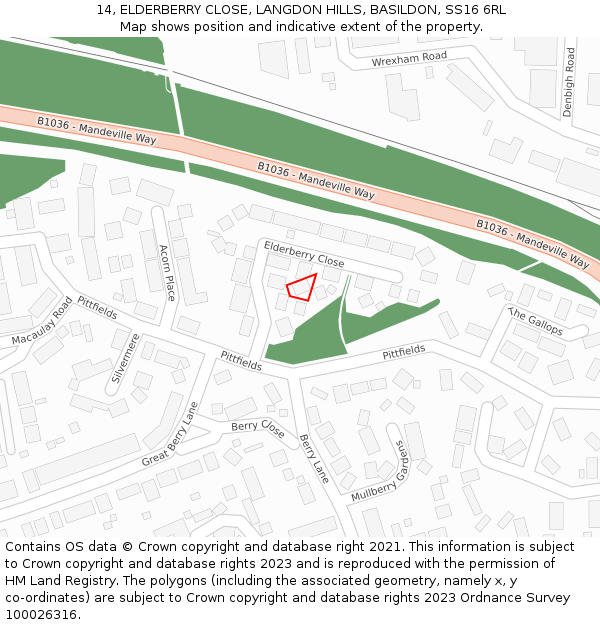14, ELDERBERRY CLOSE, LANGDON HILLS, BASILDON, SS16 6RL: Location map and indicative extent of plot