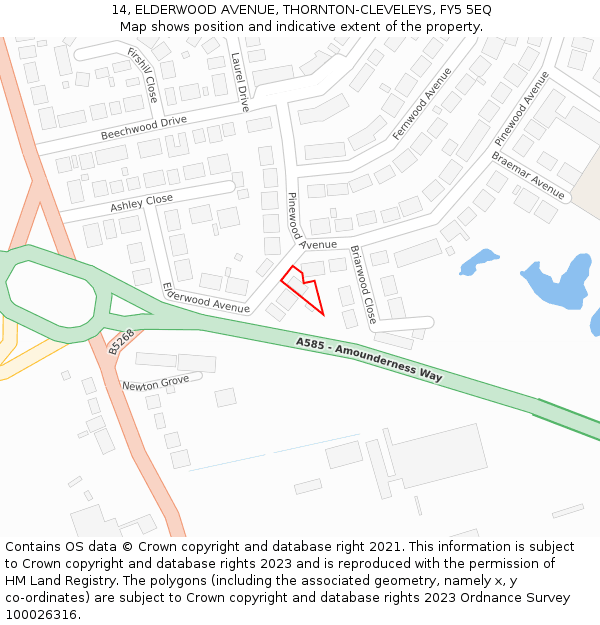 14, ELDERWOOD AVENUE, THORNTON-CLEVELEYS, FY5 5EQ: Location map and indicative extent of plot