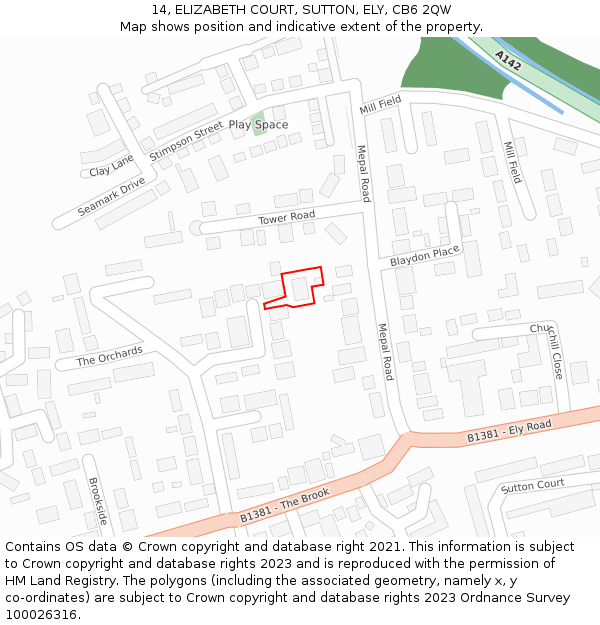 14, ELIZABETH COURT, SUTTON, ELY, CB6 2QW: Location map and indicative extent of plot