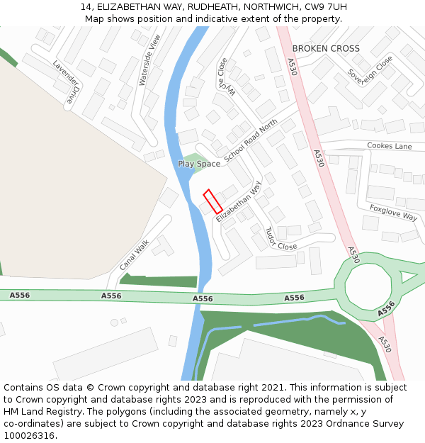 14, ELIZABETHAN WAY, RUDHEATH, NORTHWICH, CW9 7UH: Location map and indicative extent of plot