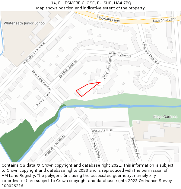 14, ELLESMERE CLOSE, RUISLIP, HA4 7PQ: Location map and indicative extent of plot