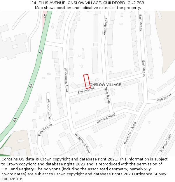 14, ELLIS AVENUE, ONSLOW VILLAGE, GUILDFORD, GU2 7SR: Location map and indicative extent of plot