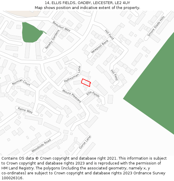 14, ELLIS FIELDS, OADBY, LEICESTER, LE2 4UY: Location map and indicative extent of plot