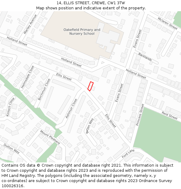 14, ELLIS STREET, CREWE, CW1 3TW: Location map and indicative extent of plot