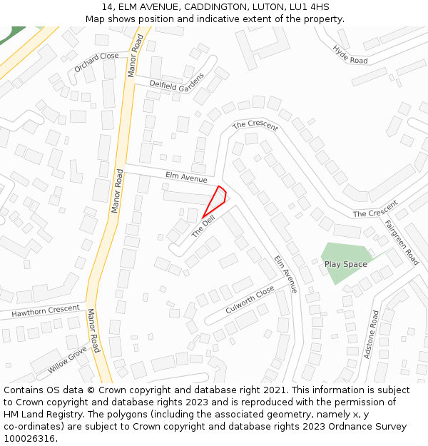 14, ELM AVENUE, CADDINGTON, LUTON, LU1 4HS: Location map and indicative extent of plot