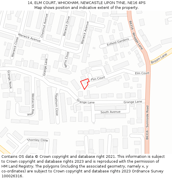 14, ELM COURT, WHICKHAM, NEWCASTLE UPON TYNE, NE16 4PS: Location map and indicative extent of plot
