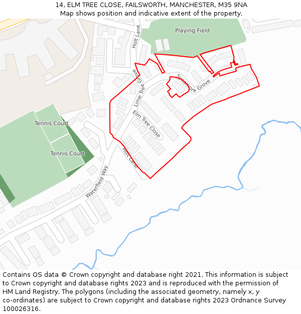 14, ELM TREE CLOSE, FAILSWORTH, MANCHESTER, M35 9NA: Location map and indicative extent of plot