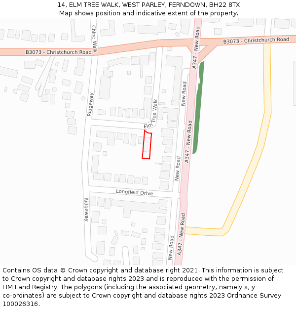 14, ELM TREE WALK, WEST PARLEY, FERNDOWN, BH22 8TX: Location map and indicative extent of plot