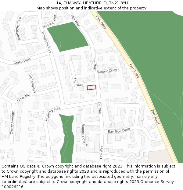 14, ELM WAY, HEATHFIELD, TN21 8YH: Location map and indicative extent of plot
