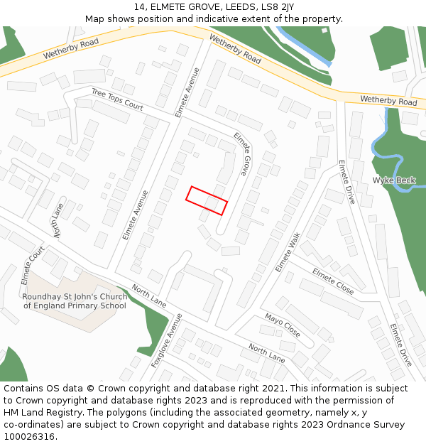 14, ELMETE GROVE, LEEDS, LS8 2JY: Location map and indicative extent of plot