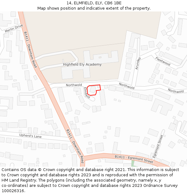 14, ELMFIELD, ELY, CB6 1BE: Location map and indicative extent of plot