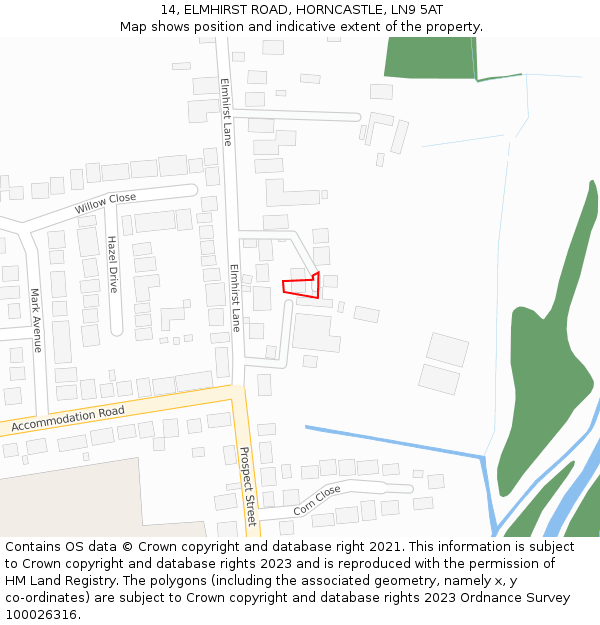 14, ELMHIRST ROAD, HORNCASTLE, LN9 5AT: Location map and indicative extent of plot