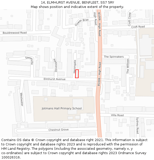 14, ELMHURST AVENUE, BENFLEET, SS7 5RY: Location map and indicative extent of plot