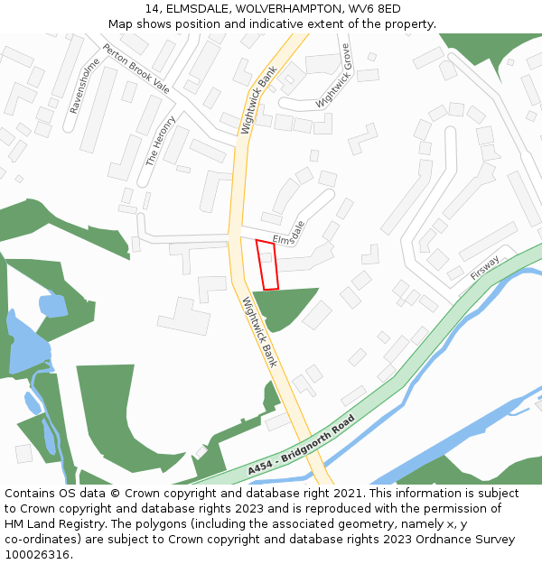14, ELMSDALE, WOLVERHAMPTON, WV6 8ED: Location map and indicative extent of plot