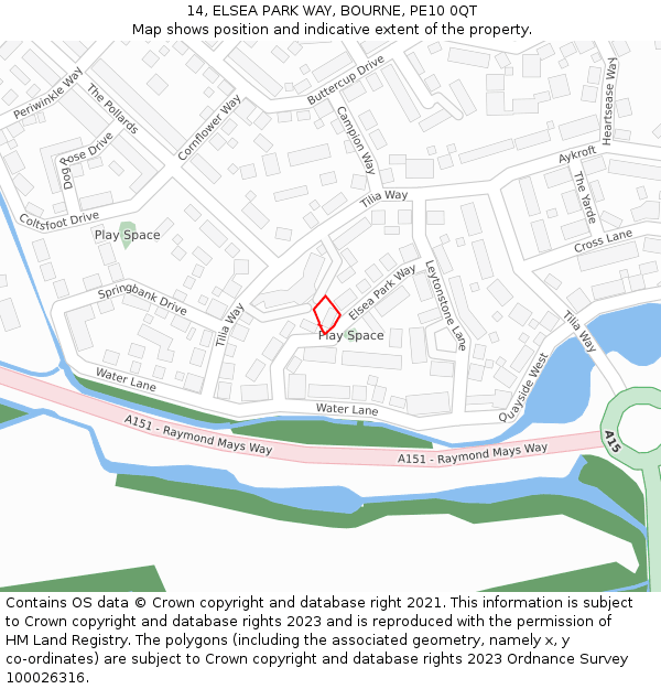 14, ELSEA PARK WAY, BOURNE, PE10 0QT: Location map and indicative extent of plot