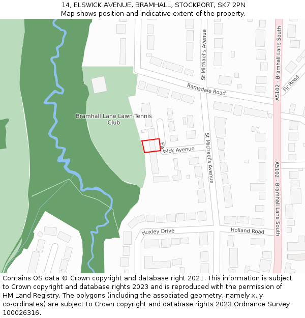 14, ELSWICK AVENUE, BRAMHALL, STOCKPORT, SK7 2PN: Location map and indicative extent of plot