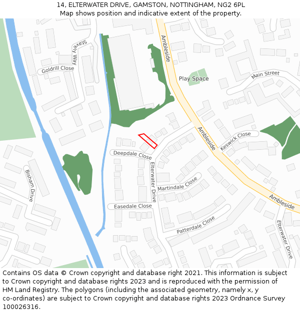 14, ELTERWATER DRIVE, GAMSTON, NOTTINGHAM, NG2 6PL: Location map and indicative extent of plot