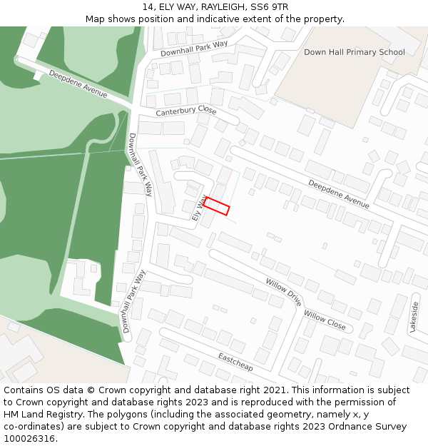 14, ELY WAY, RAYLEIGH, SS6 9TR: Location map and indicative extent of plot