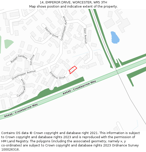14, EMPEROR DRIVE, WORCESTER, WR5 3TH: Location map and indicative extent of plot