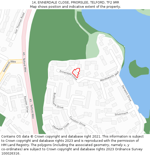 14, ENNERDALE CLOSE, PRIORSLEE, TELFORD, TF2 9RR: Location map and indicative extent of plot