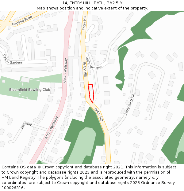 14, ENTRY HILL, BATH, BA2 5LY: Location map and indicative extent of plot