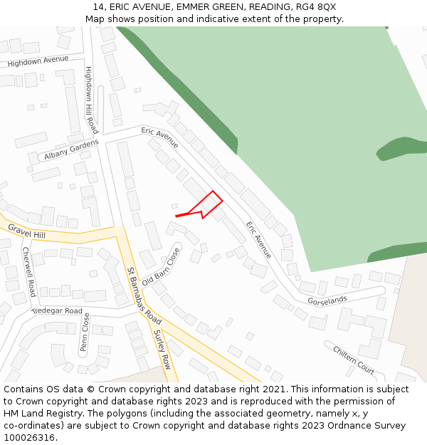 14, ERIC AVENUE, EMMER GREEN, READING, RG4 8QX: Location map and indicative extent of plot