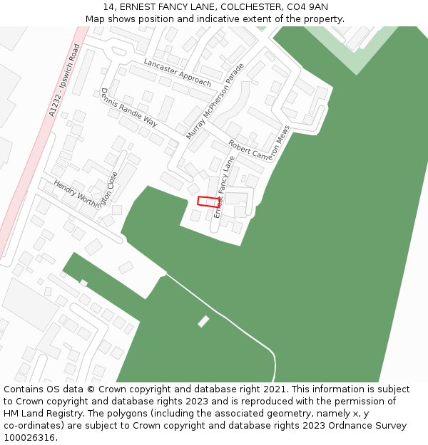 14, ERNEST FANCY LANE, COLCHESTER, CO4 9AN: Location map and indicative extent of plot