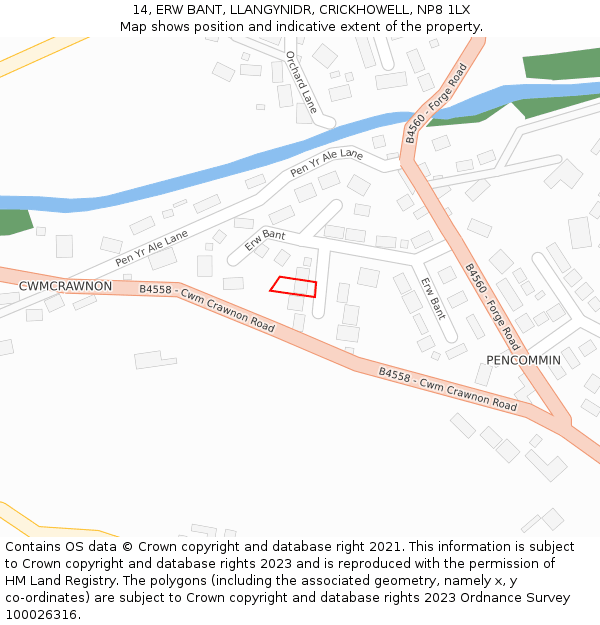 14, ERW BANT, LLANGYNIDR, CRICKHOWELL, NP8 1LX: Location map and indicative extent of plot