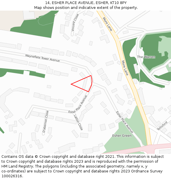 14, ESHER PLACE AVENUE, ESHER, KT10 8PY: Location map and indicative extent of plot