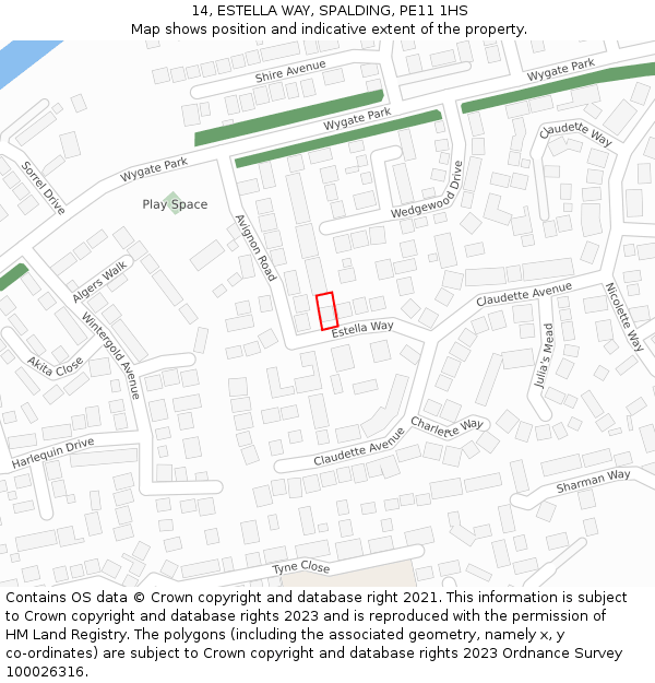 14, ESTELLA WAY, SPALDING, PE11 1HS: Location map and indicative extent of plot