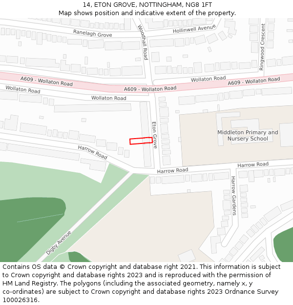14, ETON GROVE, NOTTINGHAM, NG8 1FT: Location map and indicative extent of plot