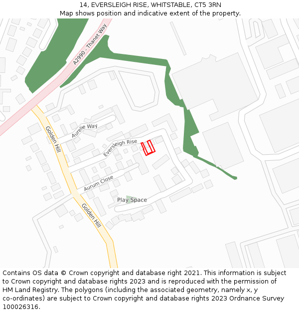 14, EVERSLEIGH RISE, WHITSTABLE, CT5 3RN: Location map and indicative extent of plot