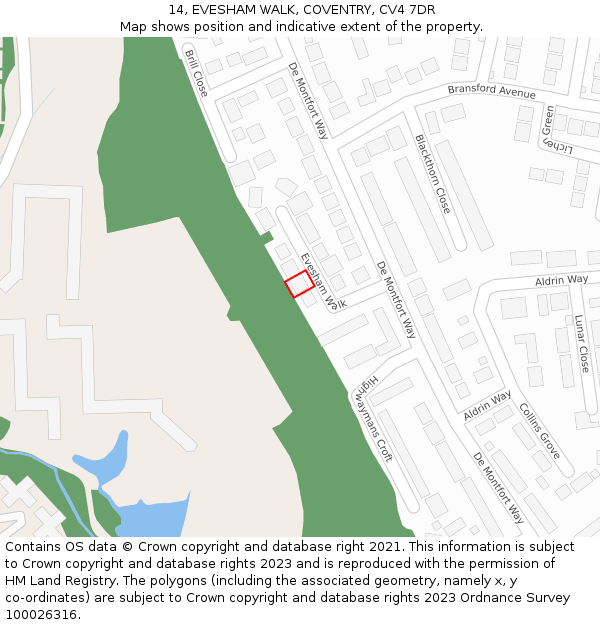 14, EVESHAM WALK, COVENTRY, CV4 7DR: Location map and indicative extent of plot