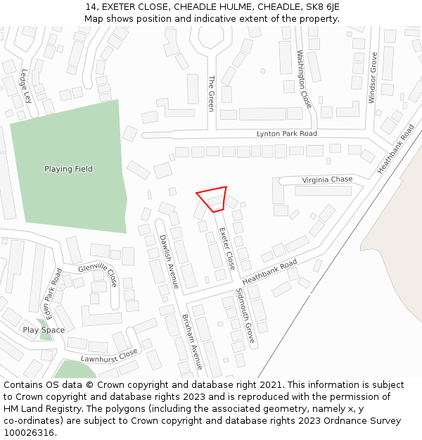 14, EXETER CLOSE, CHEADLE HULME, CHEADLE, SK8 6JE: Location map and indicative extent of plot