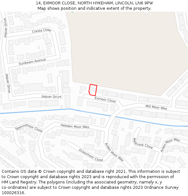 14, EXMOOR CLOSE, NORTH HYKEHAM, LINCOLN, LN6 9PW: Location map and indicative extent of plot