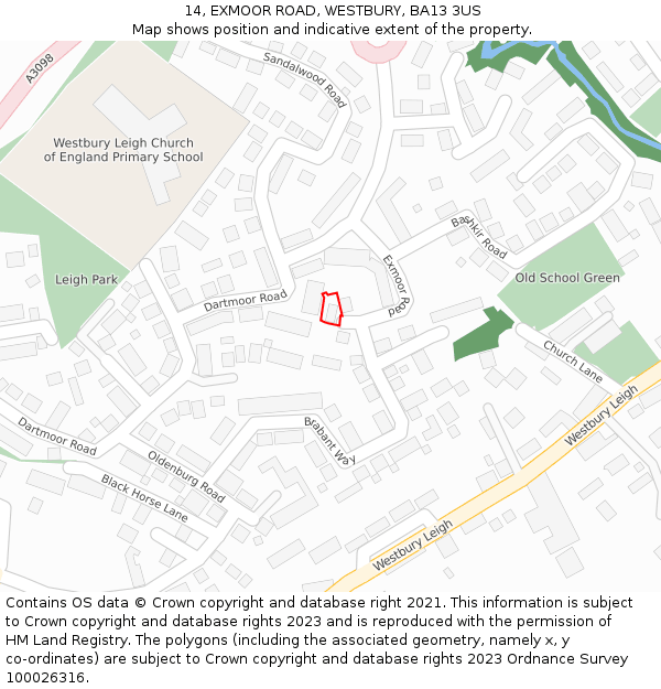 14, EXMOOR ROAD, WESTBURY, BA13 3US: Location map and indicative extent of plot