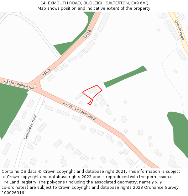 14, EXMOUTH ROAD, BUDLEIGH SALTERTON, EX9 6AQ: Location map and indicative extent of plot