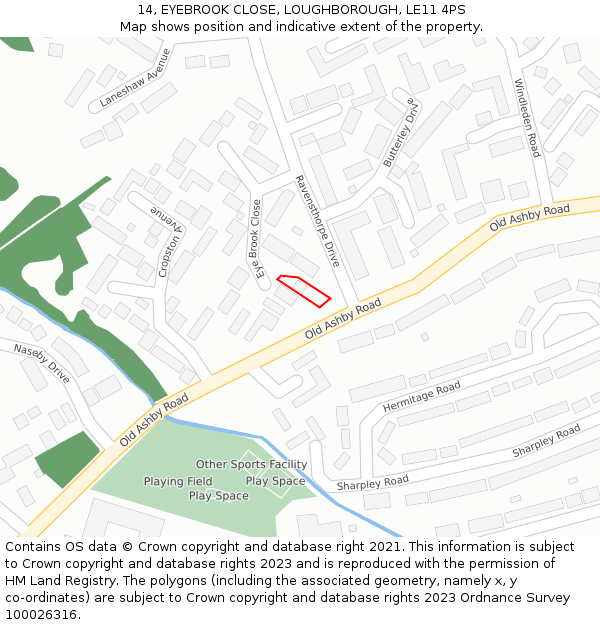 14, EYEBROOK CLOSE, LOUGHBOROUGH, LE11 4PS: Location map and indicative extent of plot
